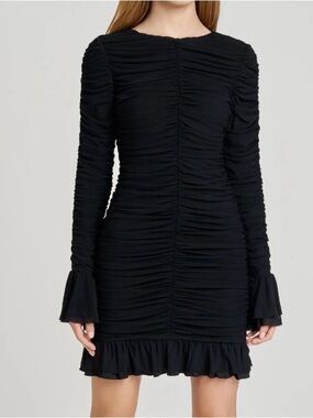 WAYF Maxine Long Sleeve Ruched Ruffle Minidress